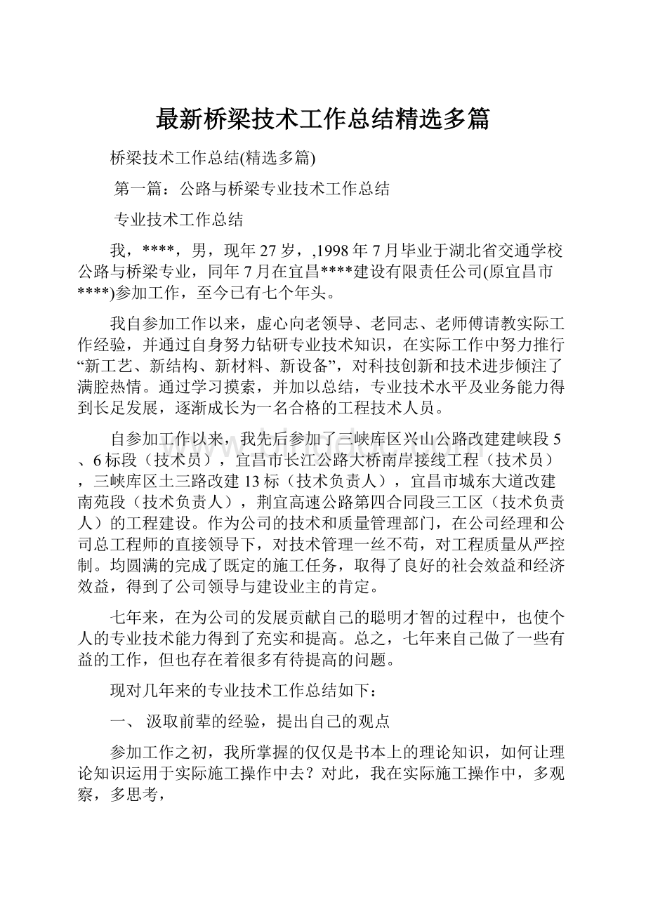 最新桥梁技术工作总结精选多篇.docx_第1页