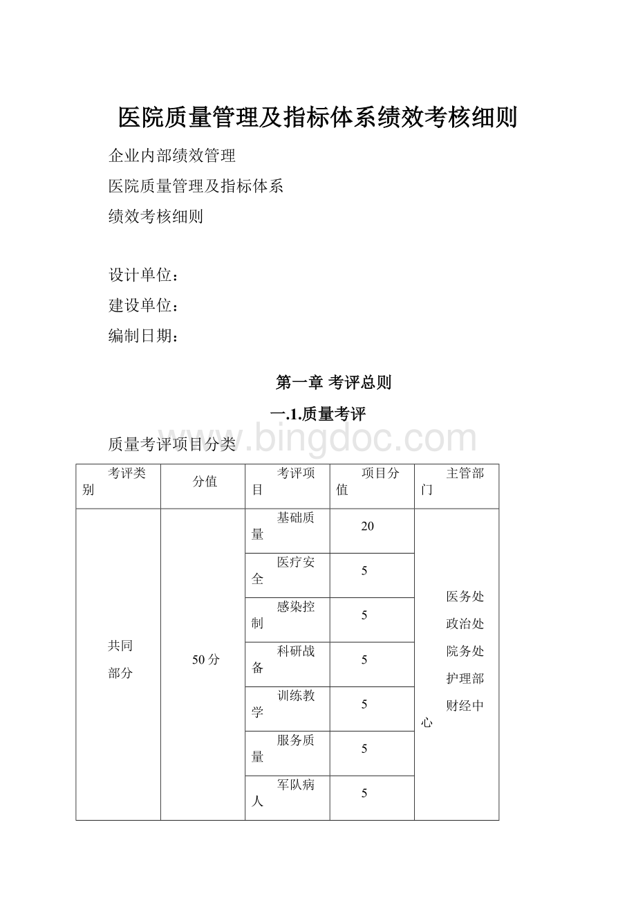 医院质量管理及指标体系绩效考核细则.docx_第1页