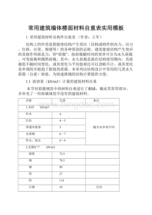 常用建筑墙体楼面材料自重表实用模板.docx