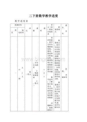 二下册数学教学进度.docx