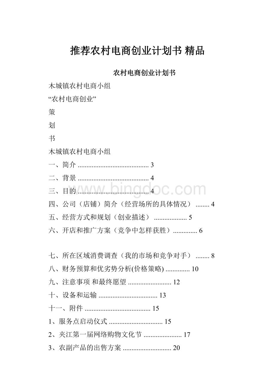 推荐农村电商创业计划书 精品.docx_第1页