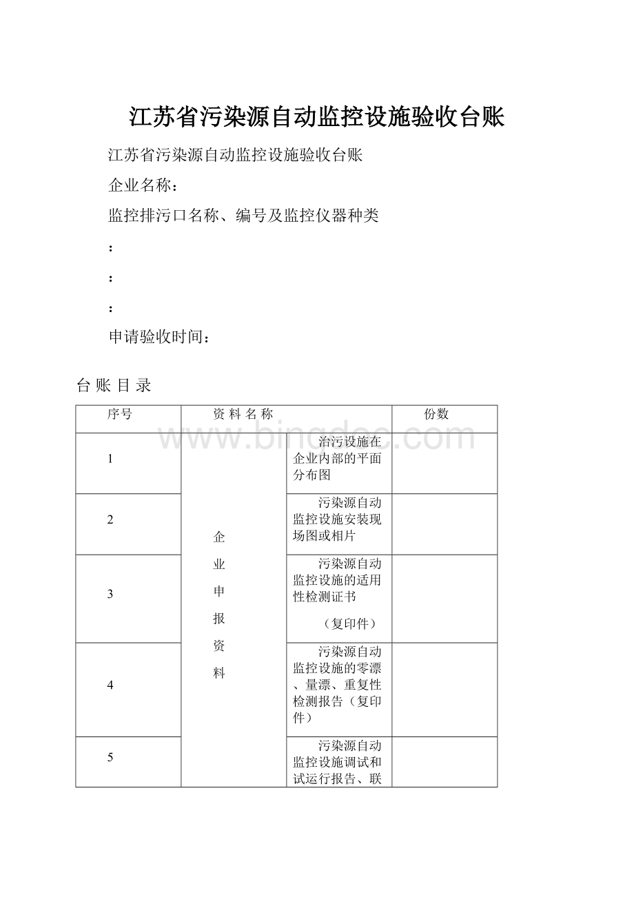 江苏省污染源自动监控设施验收台账.docx_第1页