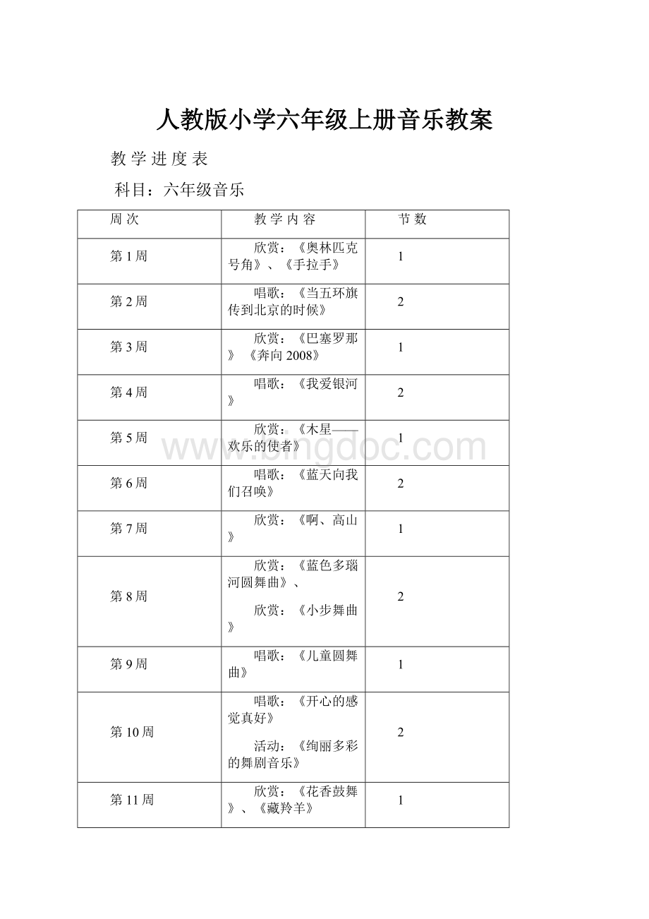 人教版小学六年级上册音乐教案.docx