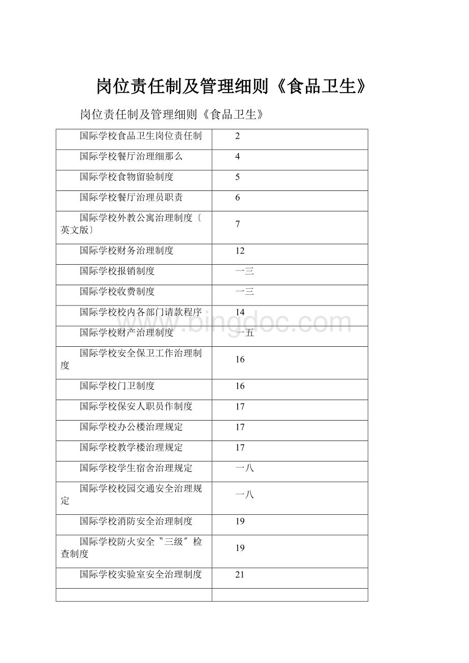 岗位责任制及管理细则《食品卫生》.docx