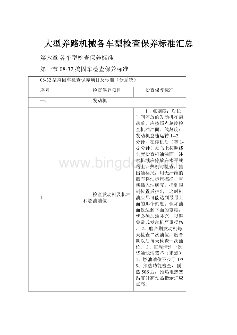 大型养路机械各车型检查保养标准汇总.docx