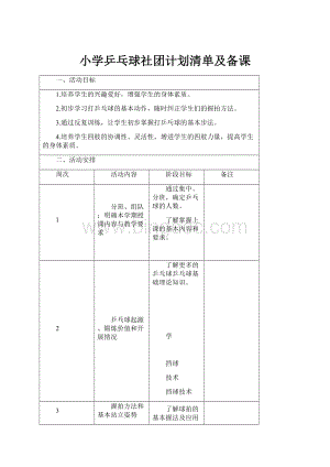 小学乒乓球社团计划清单及备课.docx