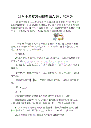 科学中考复习物理专题六 压力和压强.docx