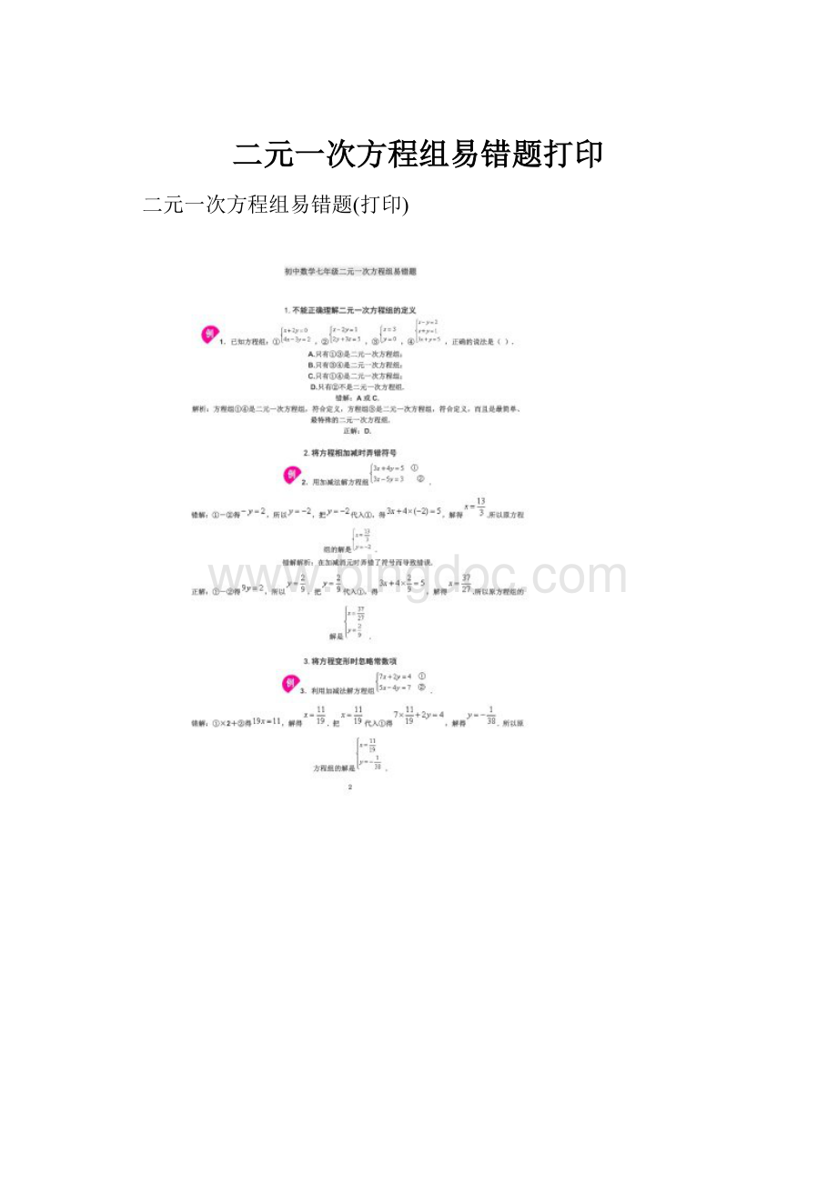 二元一次方程组易错题打印.docx_第1页