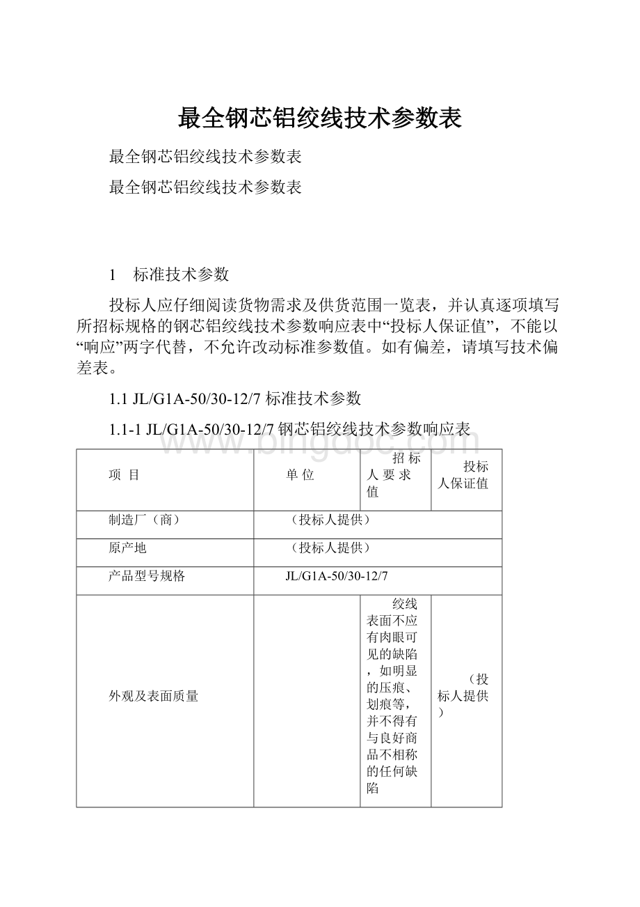 最全钢芯铝绞线技术参数表.docx_第1页