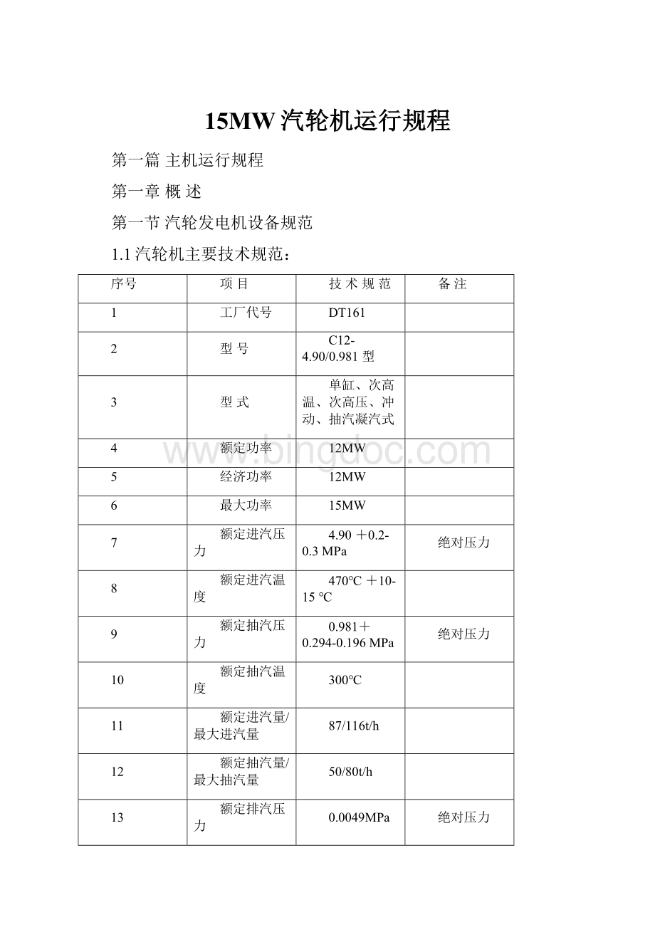 15MW汽轮机运行规程.docx