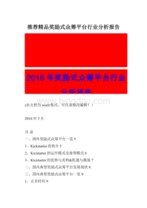 推荐精品奖励式众筹平台行业分析报告.docx