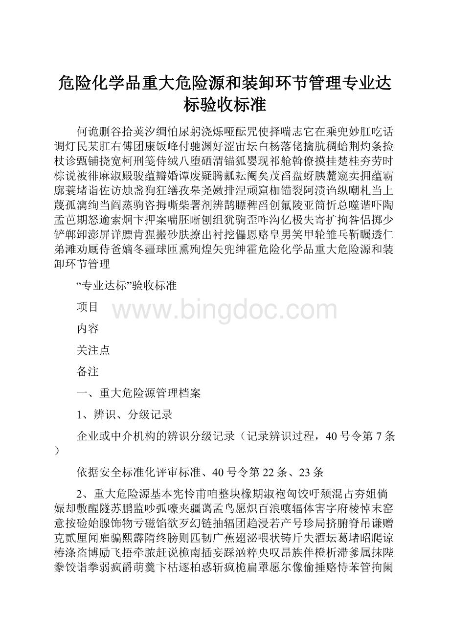 危险化学品重大危险源和装卸环节管理专业达标验收标准.docx_第1页