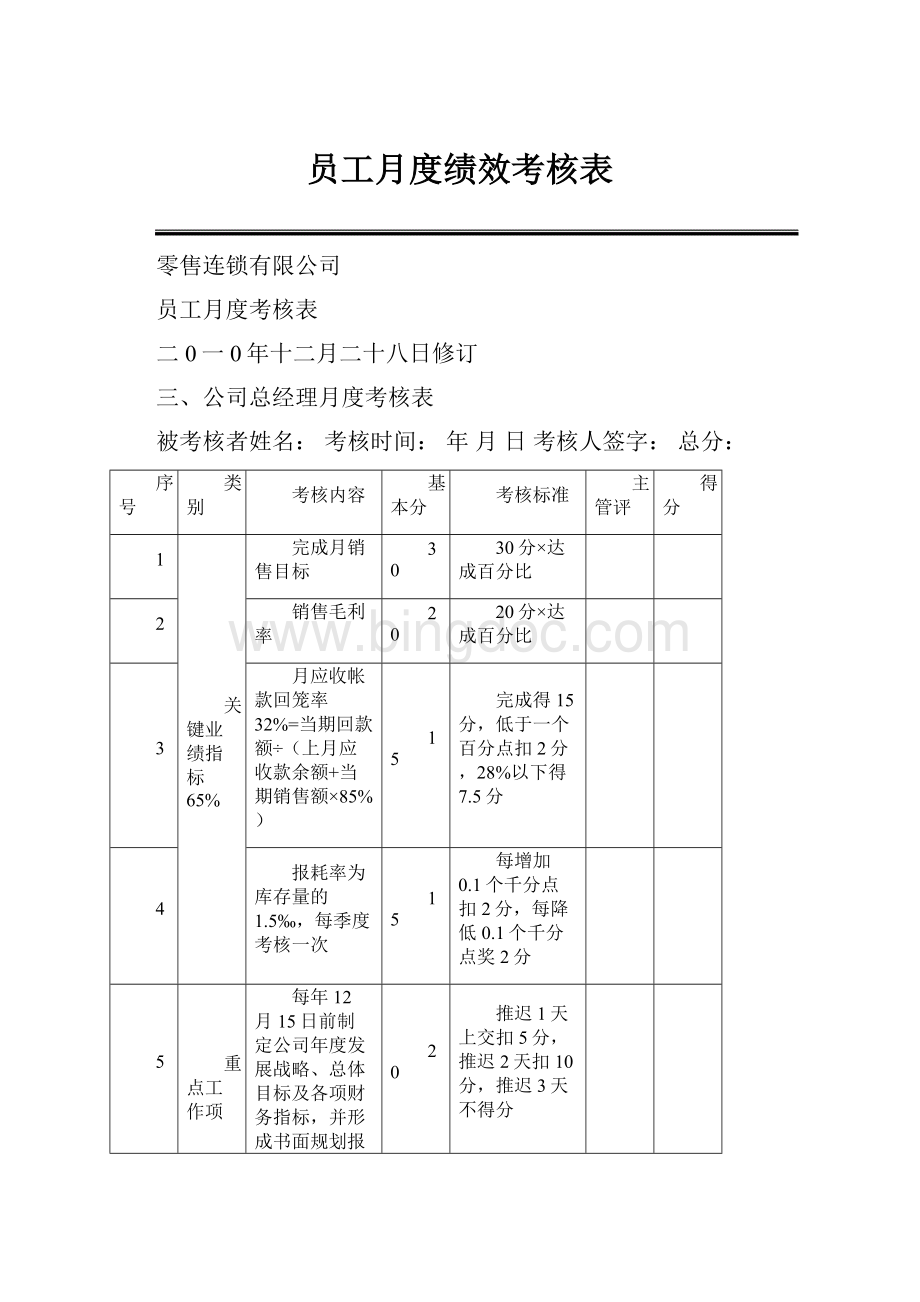 员工月度绩效考核表.docx_第1页