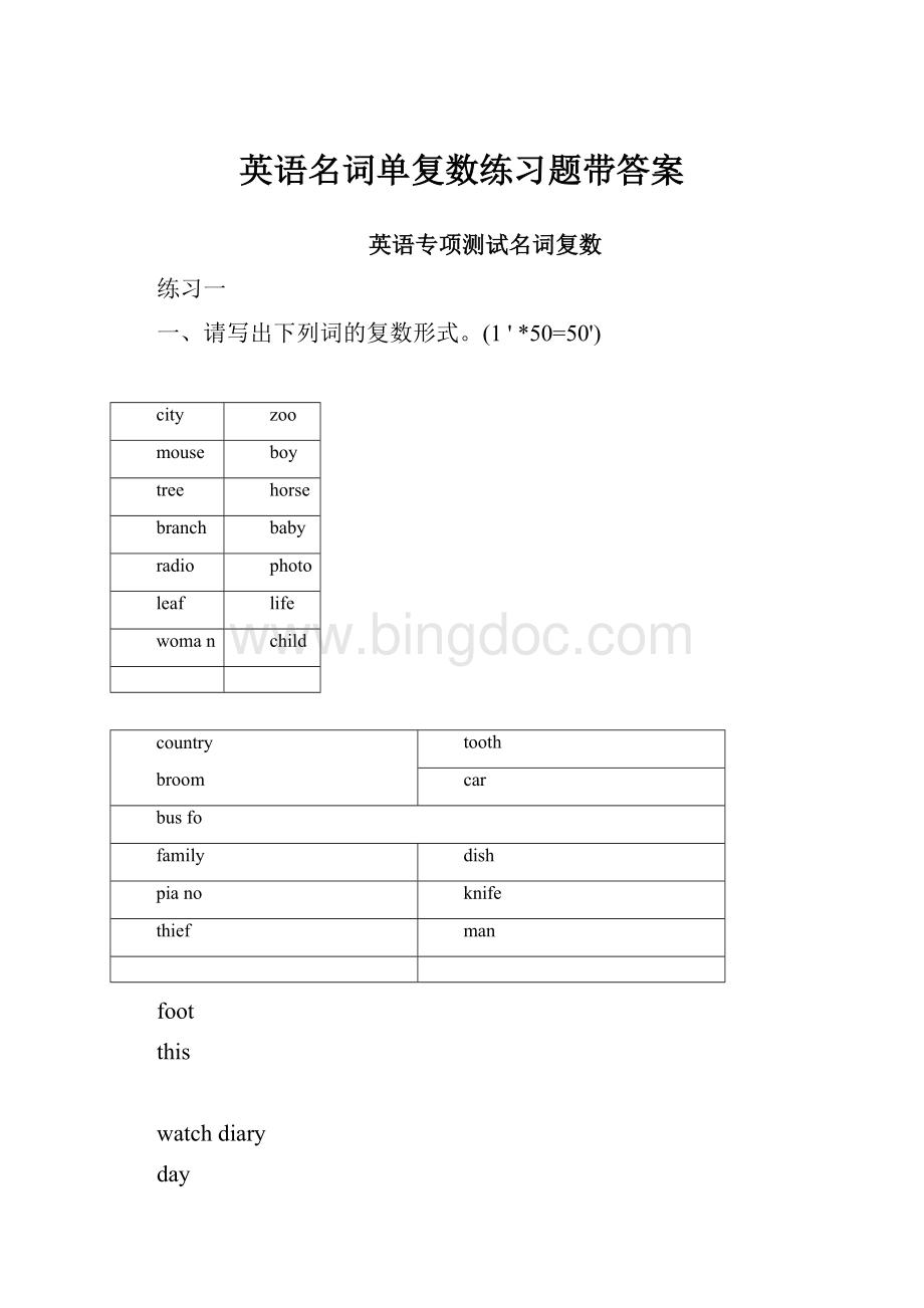 英语名词单复数练习题带答案.docx_第1页