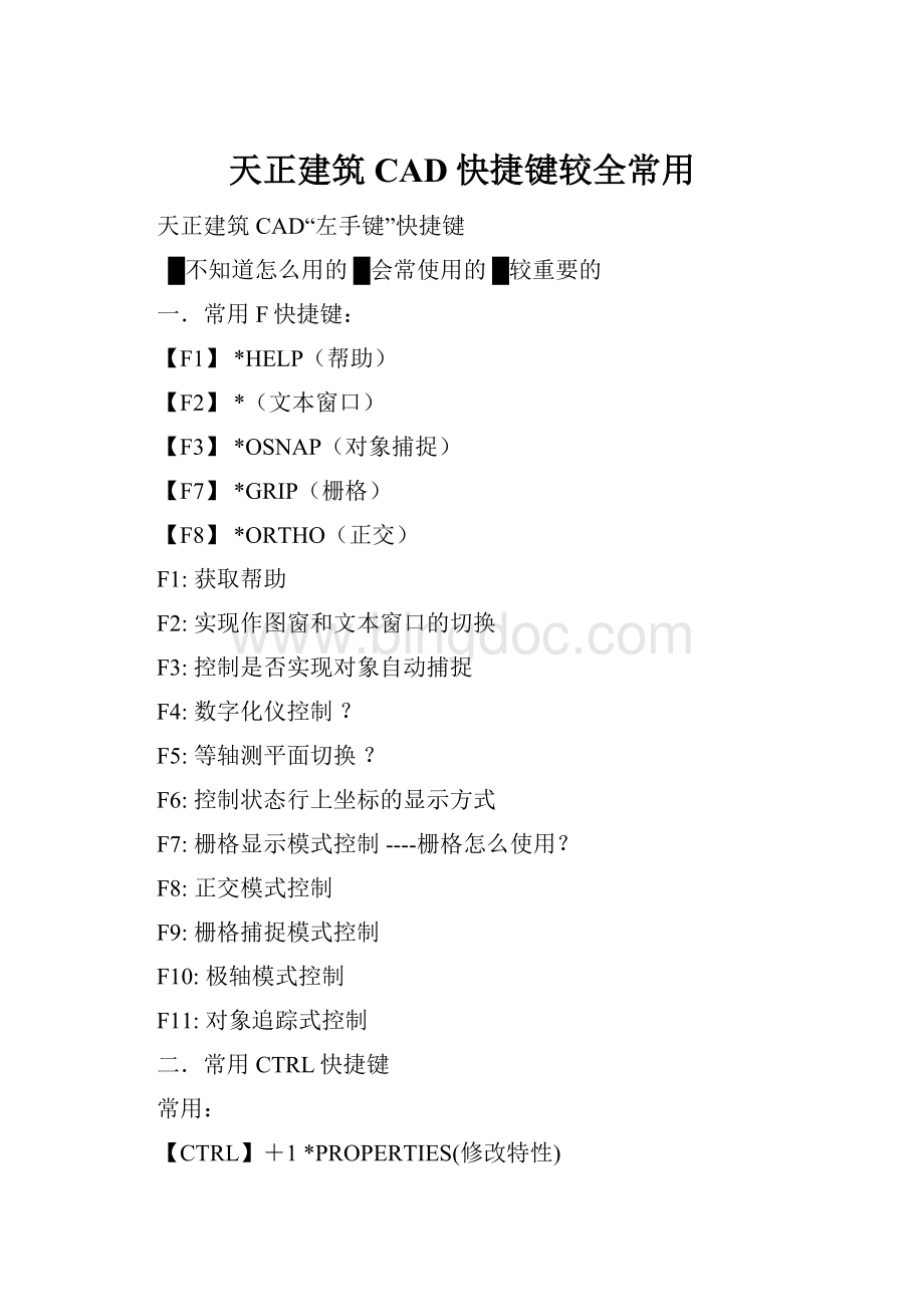 天正建筑CAD快捷键较全常用.docx_第1页