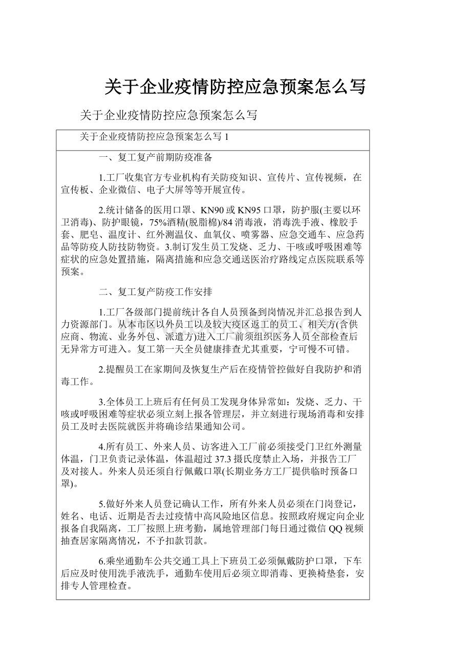 关于企业疫情防控应急预案怎么写.docx_第1页