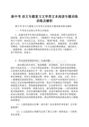 新中考 语文专题复习文学类文本阅读专题训练训练及解析.docx