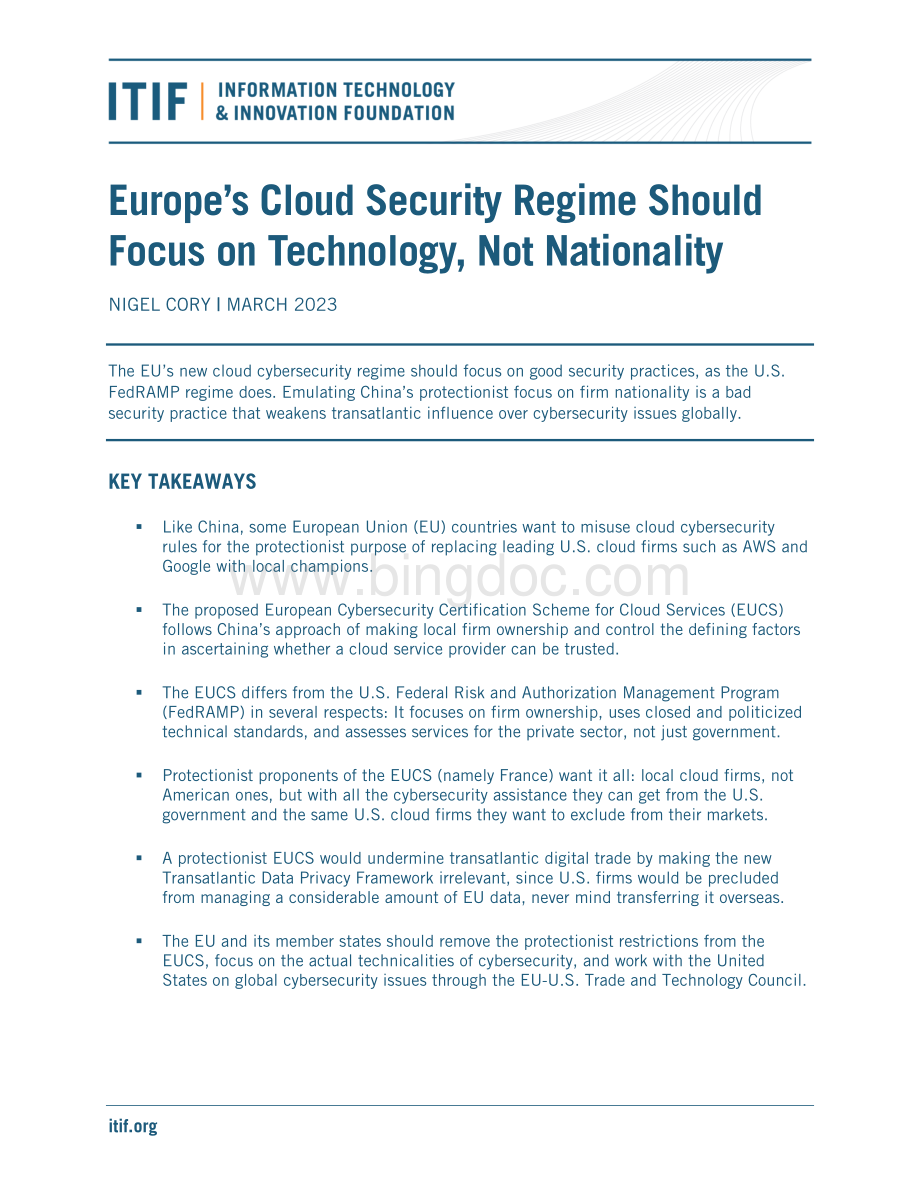 ITIF-欧洲的云安全制度应该关注技术而不是国籍（英）-2023.3.pdf