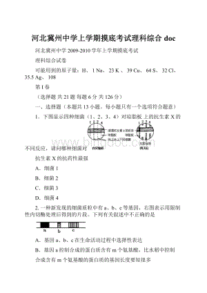 河北冀州中学上学期摸底考试理科综合doc.docx