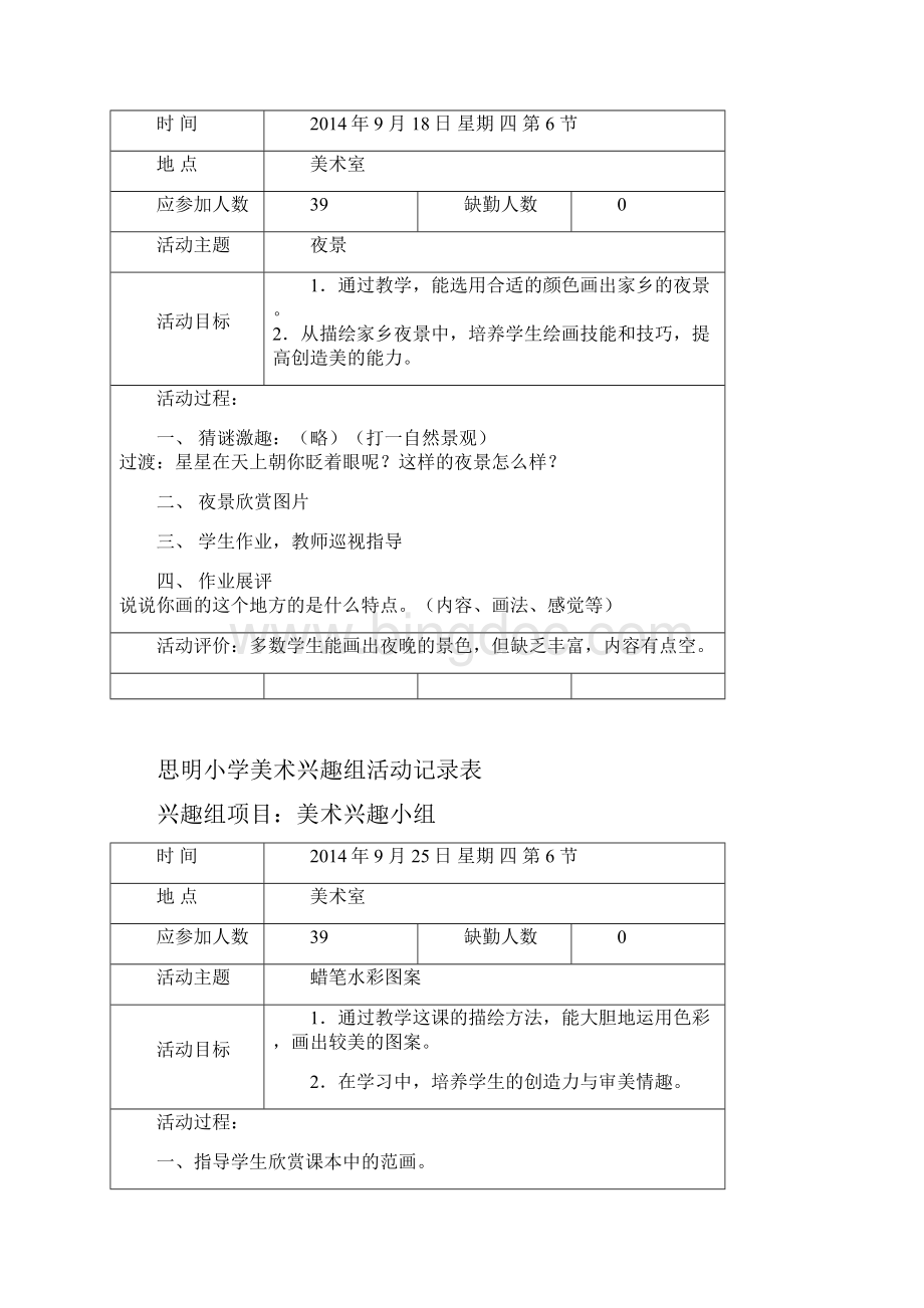 学年上学期美术兴趣组活动记录表.docx_第2页