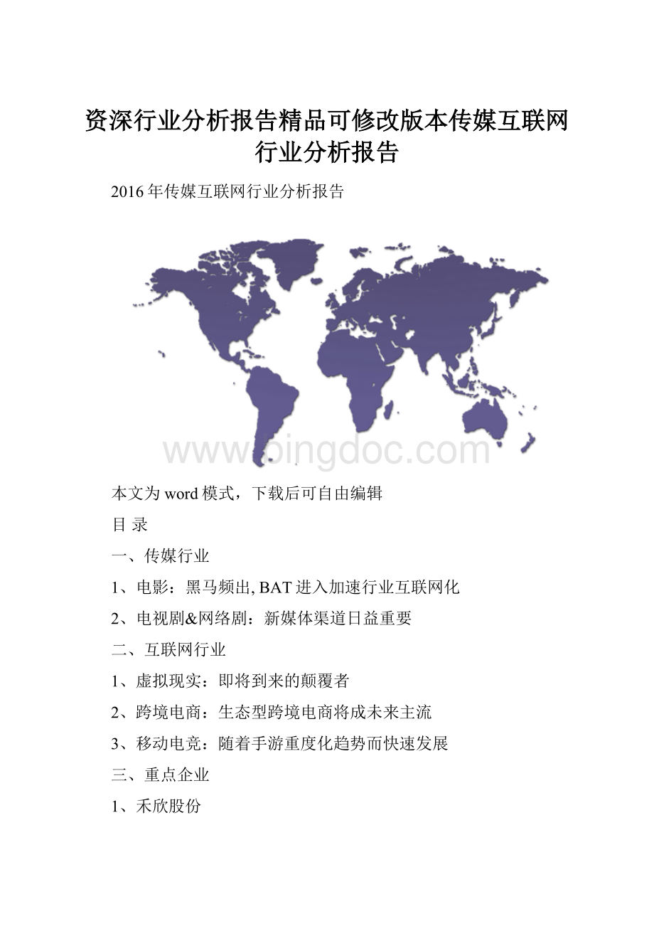 资深行业分析报告精品可修改版本传媒互联网行业分析报告.docx