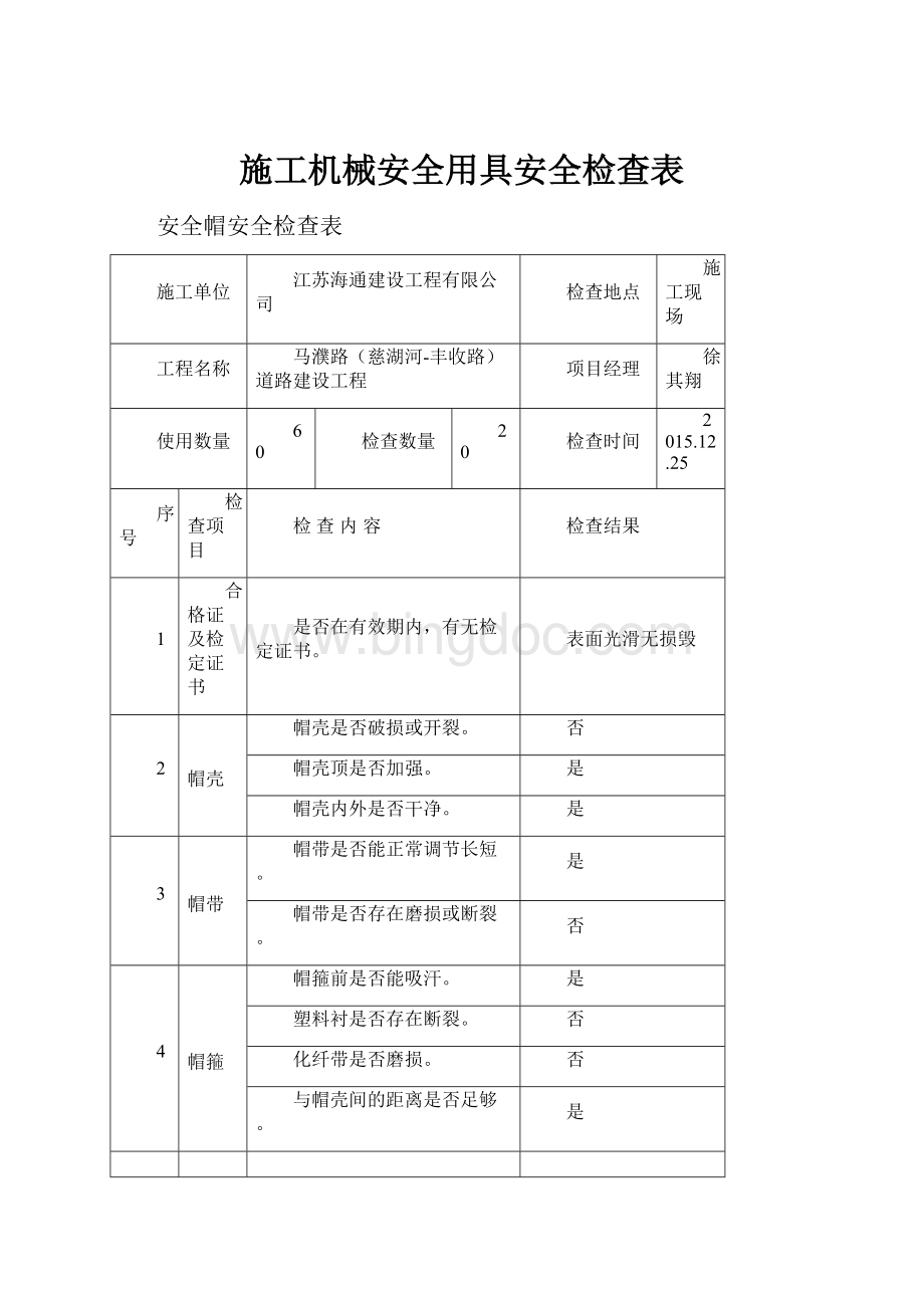 施工机械安全用具安全检查表.docx_第1页