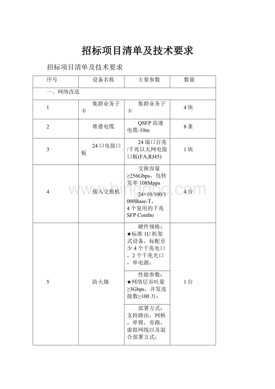 招标项目清单及技术要求.docx