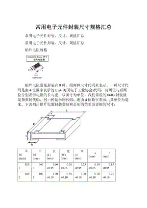 常用电子元件封装尺寸规格汇总.docx