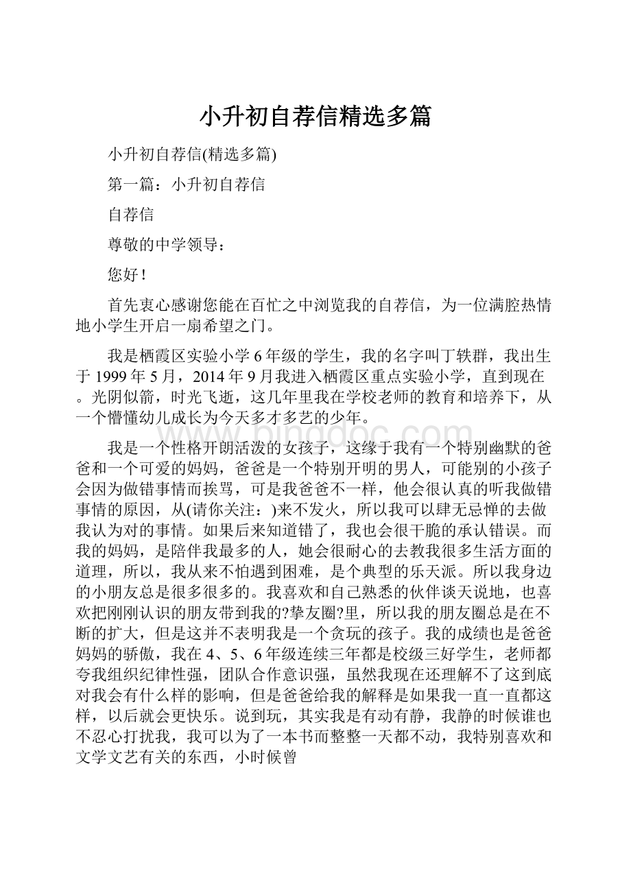 小升初自荐信精选多篇.docx