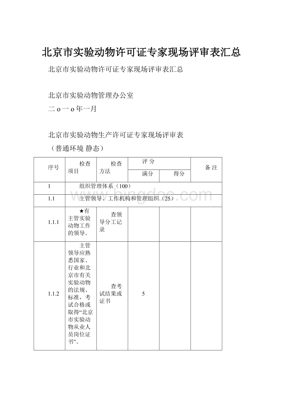 北京市实验动物许可证专家现场评审表汇总.docx_第1页