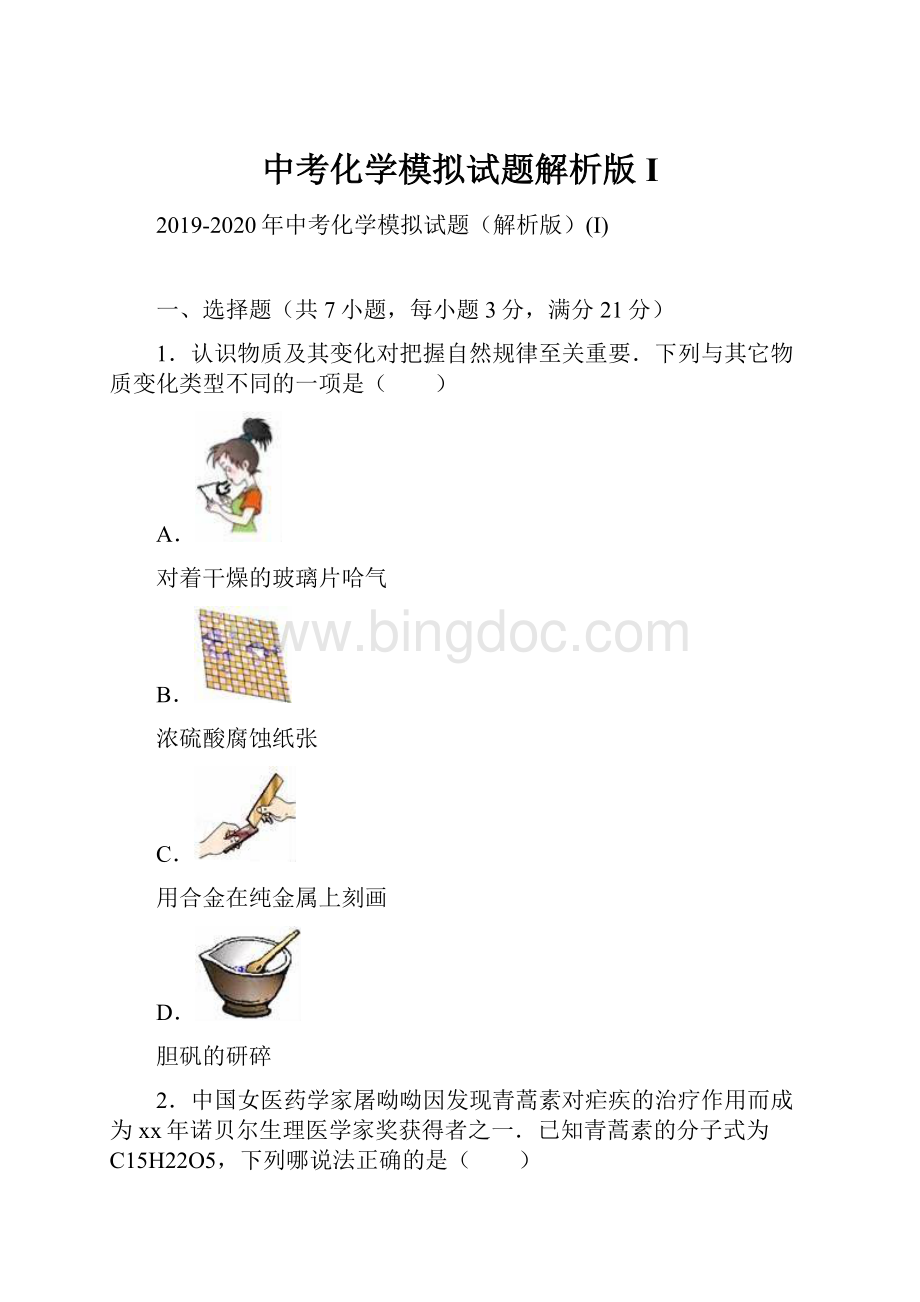 中考化学模拟试题解析版I.docx_第1页