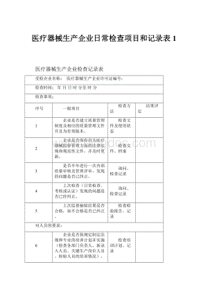 医疗器械生产企业日常检查项目和记录表1.docx