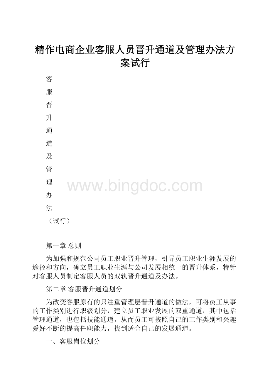 精作电商企业客服人员晋升通道及管理办法方案试行.docx_第1页