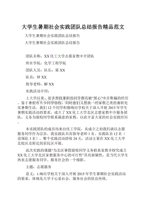 大学生暑期社会实践团队总结报告精品范文.docx