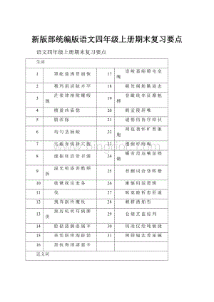 新版部统编版语文四年级上册期末复习要点.docx