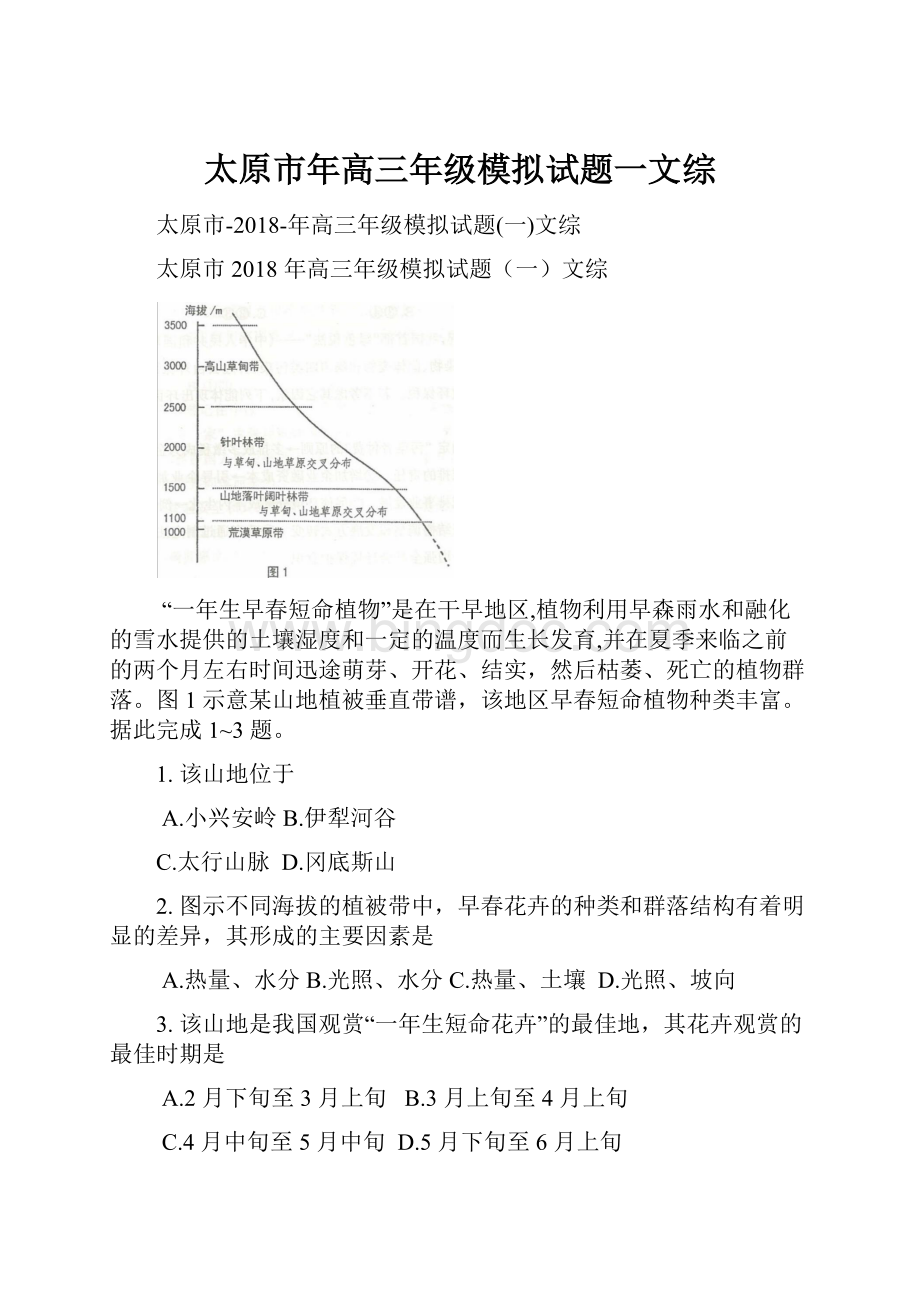 太原市年高三年级模拟试题一文综.docx