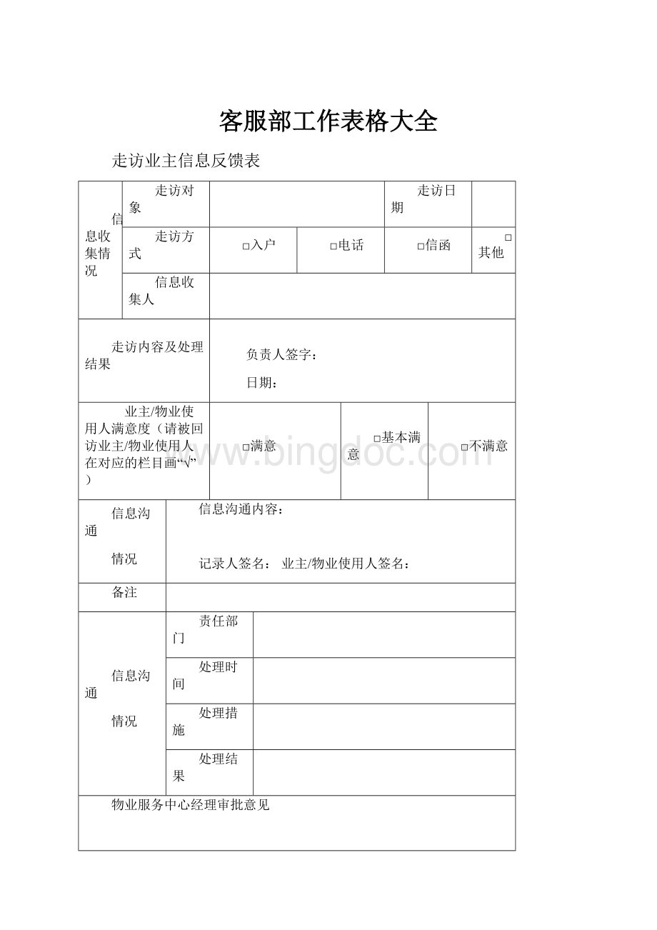 客服部工作表格大全.docx_第1页