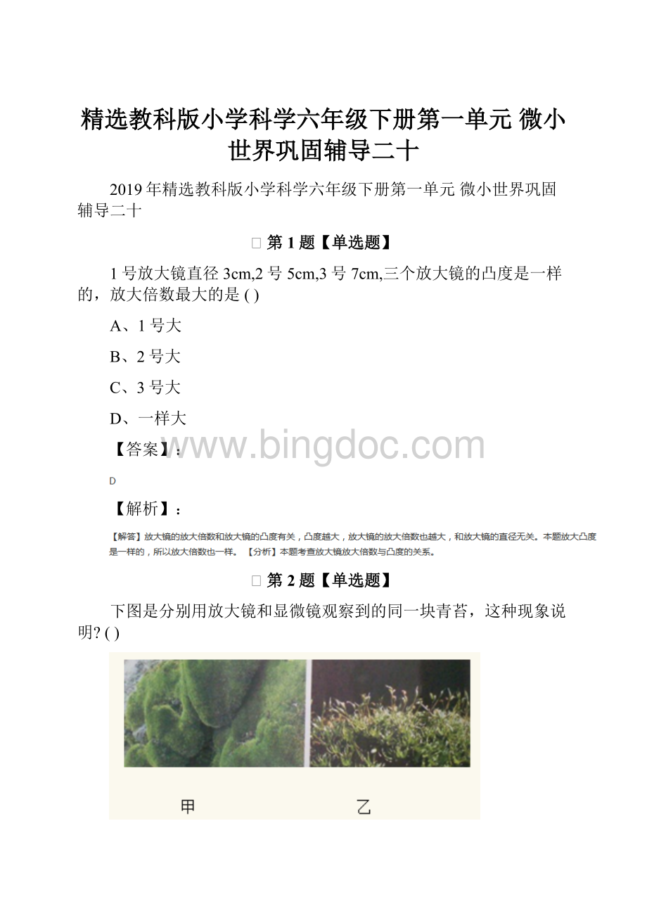 精选教科版小学科学六年级下册第一单元 微小世界巩固辅导二十.docx_第1页