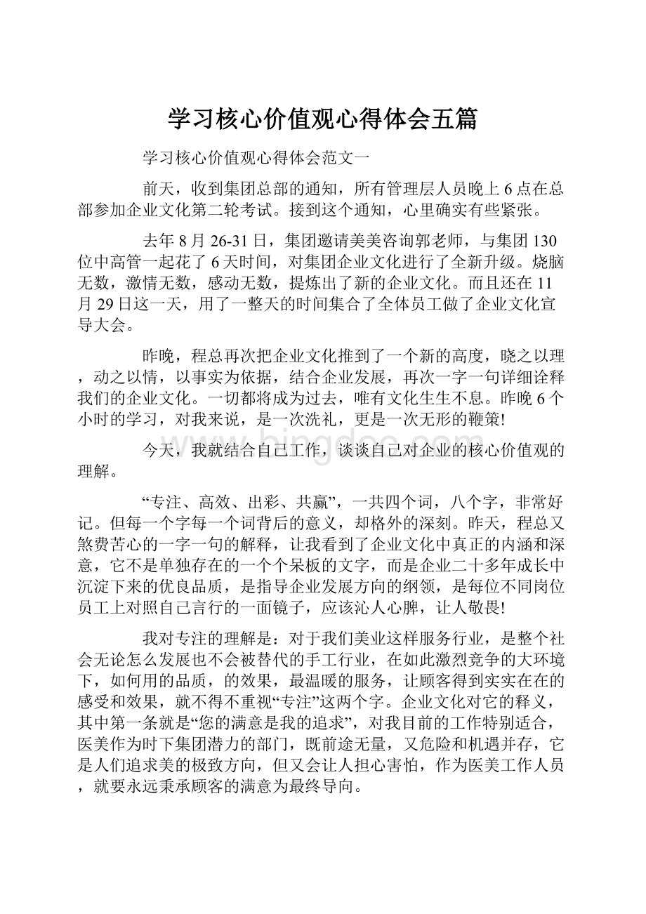 学习核心价值观心得体会五篇.docx_第1页