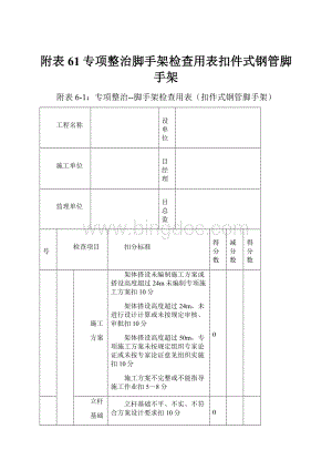 附表61专项整治脚手架检查用表扣件式钢管脚手架.docx