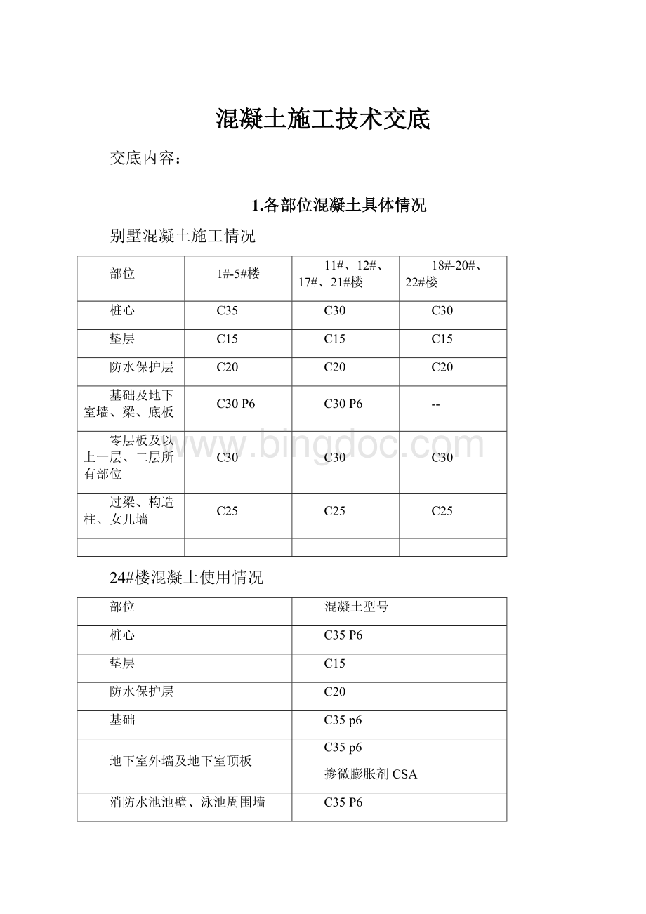 混凝土施工技术交底.docx