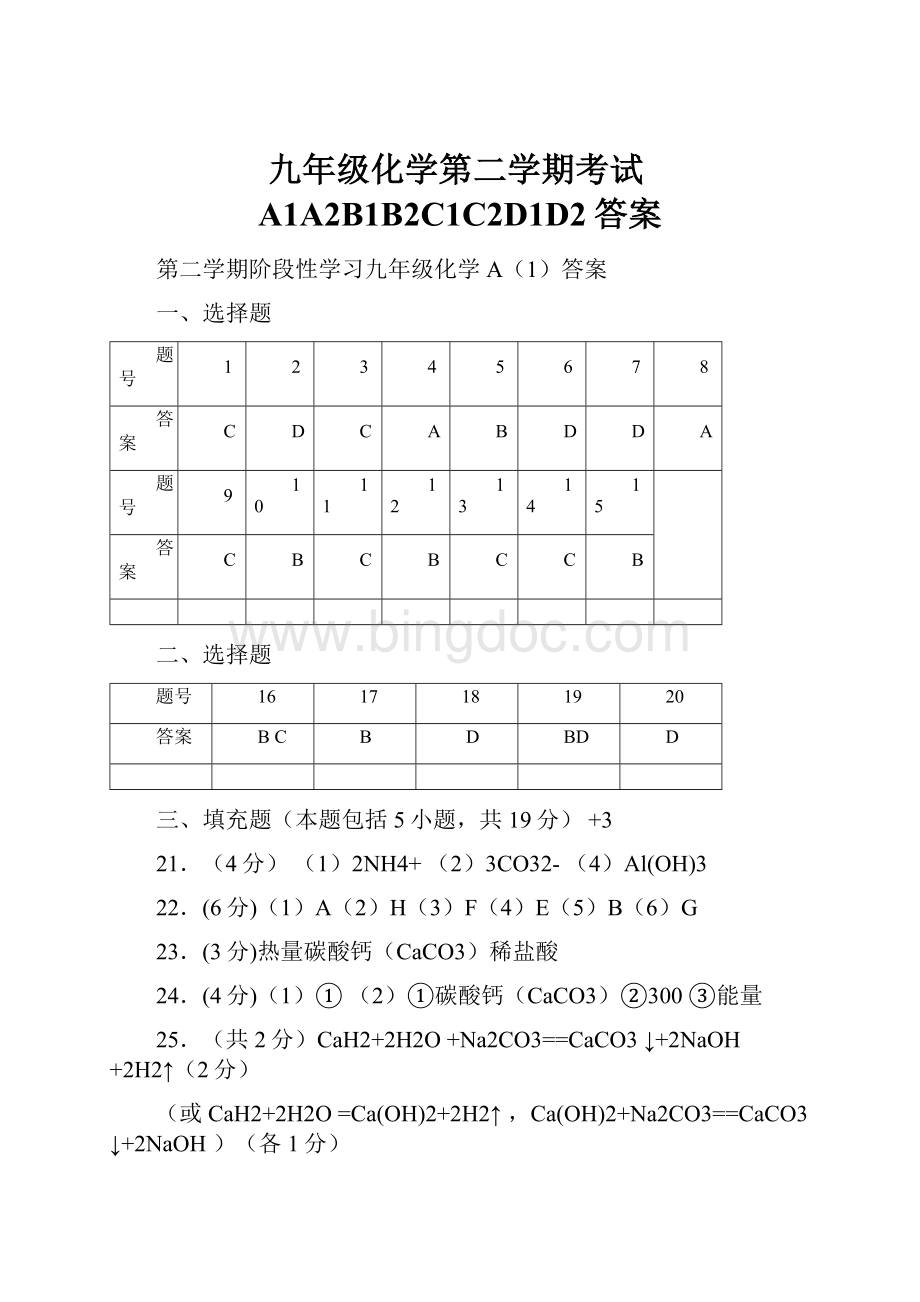 九年级化学第二学期考试A1A2B1B2C1C2D1D2答案.docx_第1页