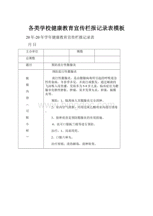 各类学校健康教育宣传栏报记录表模板.docx