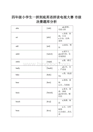 四年级小学生一拼到底英语拼读电视大赛 市级决赛题库分析.docx