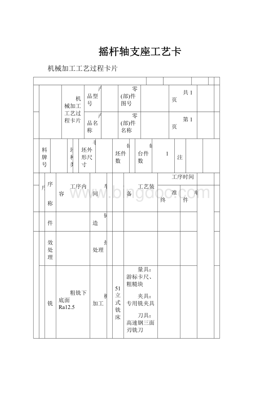 摇杆轴支座工艺卡.docx