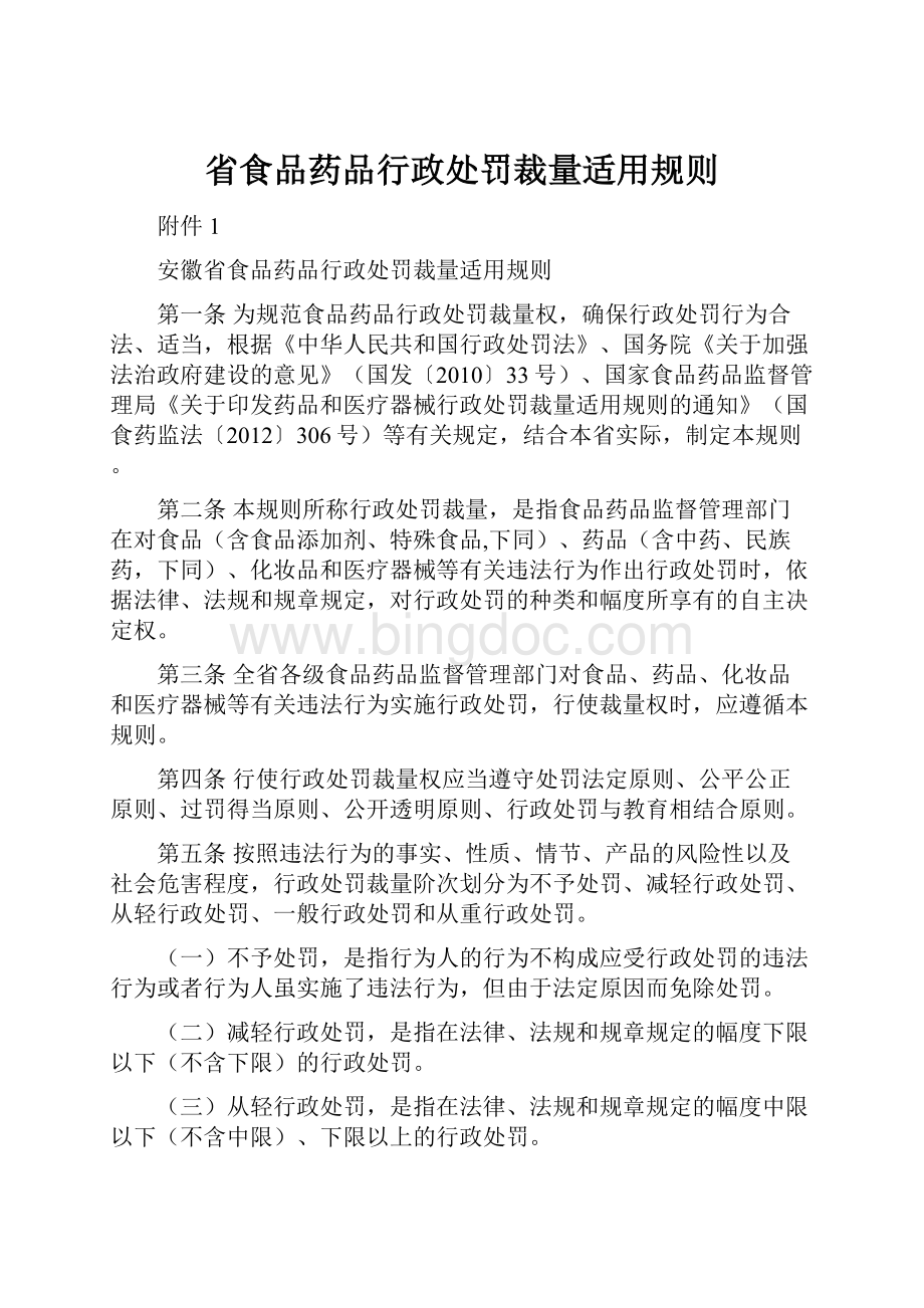 省食品药品行政处罚裁量适用规则.docx