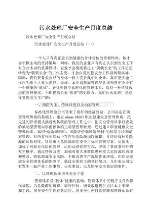 污水处理厂安全生产月度总结.docx