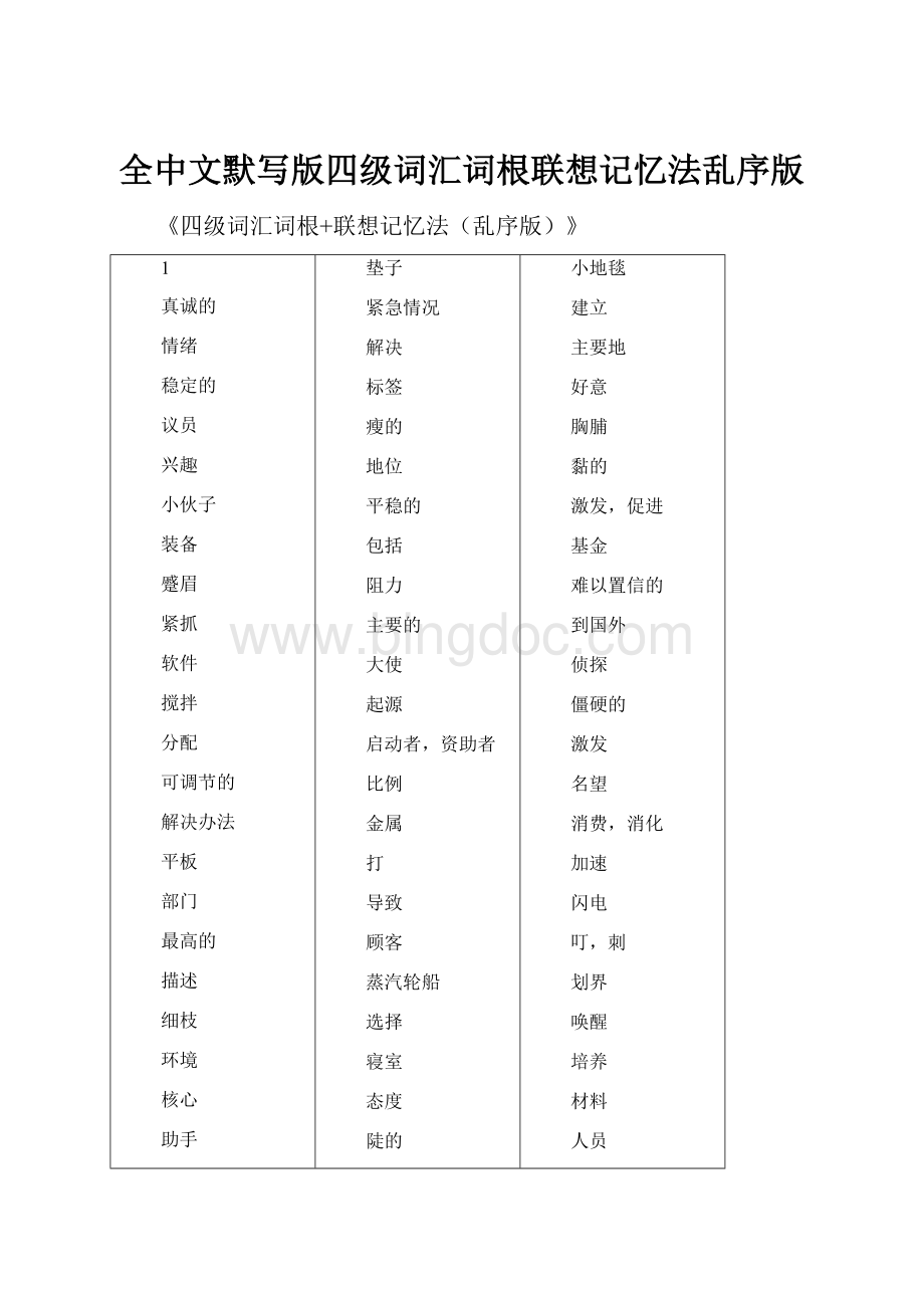 全中文默写版四级词汇词根联想记忆法乱序版.docx