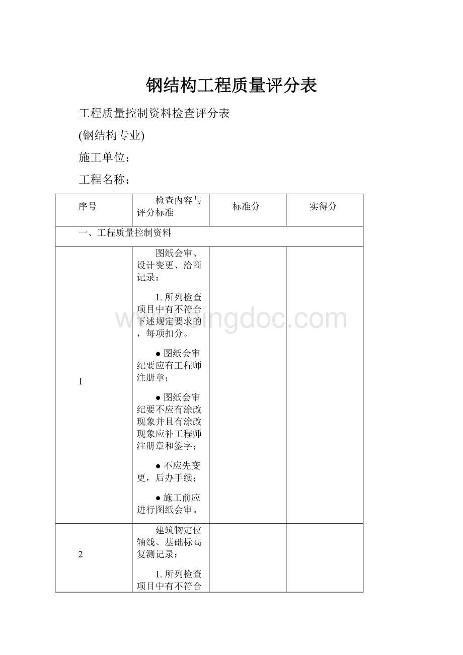 钢结构工程质量评分表.docx_第1页
