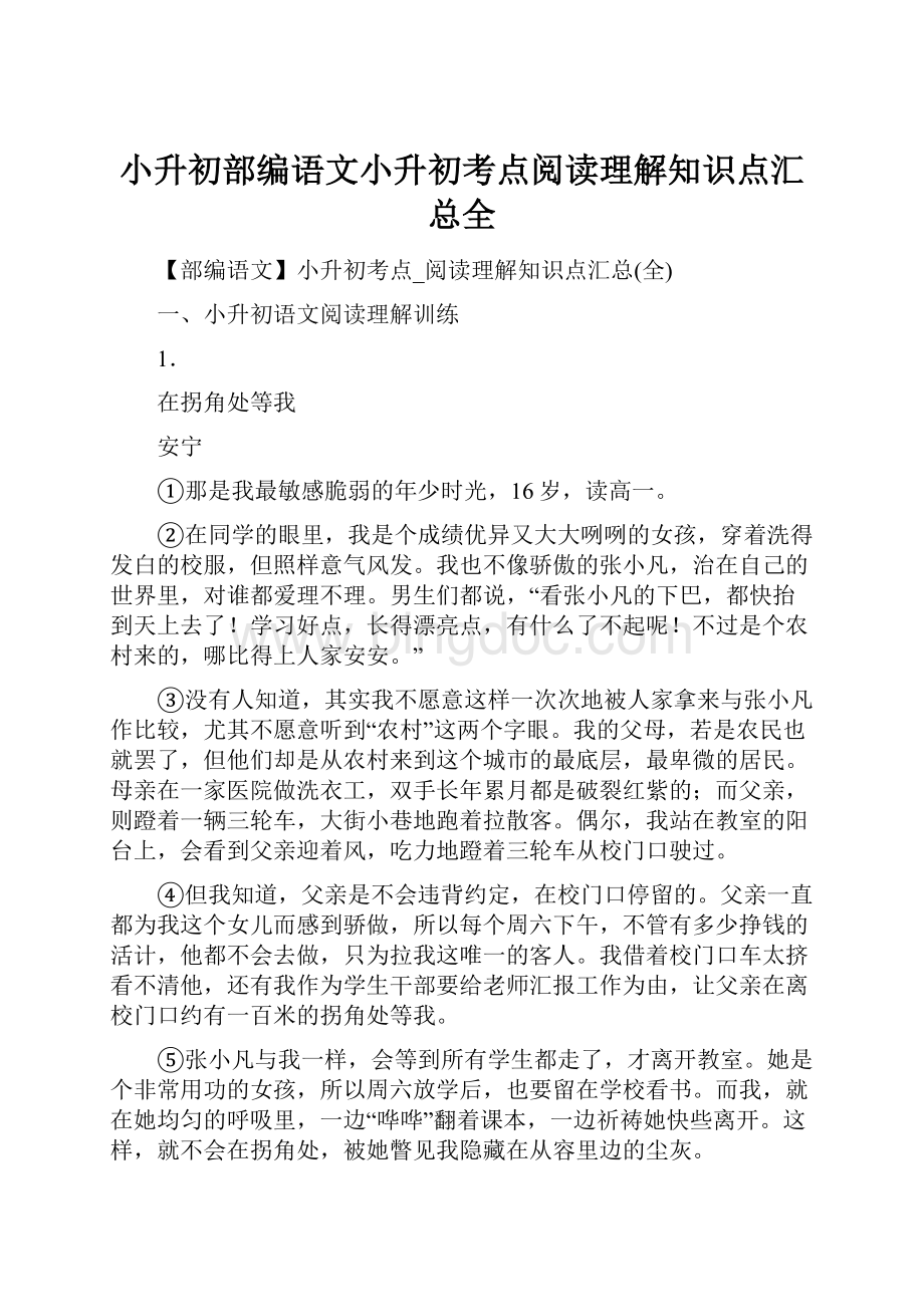 小升初部编语文小升初考点阅读理解知识点汇总全.docx_第1页